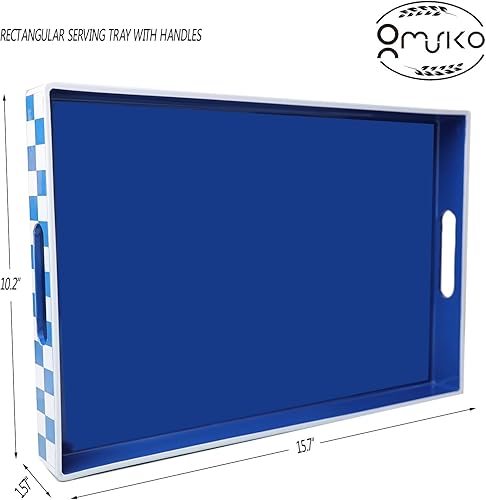 Miniatura 3 de Bandeja decorativa azul real con asas, bandeja rectangular versátil para mesa de café, otomana, ideal para servir, exhibir, organizar, 15.7 x 10.2 x