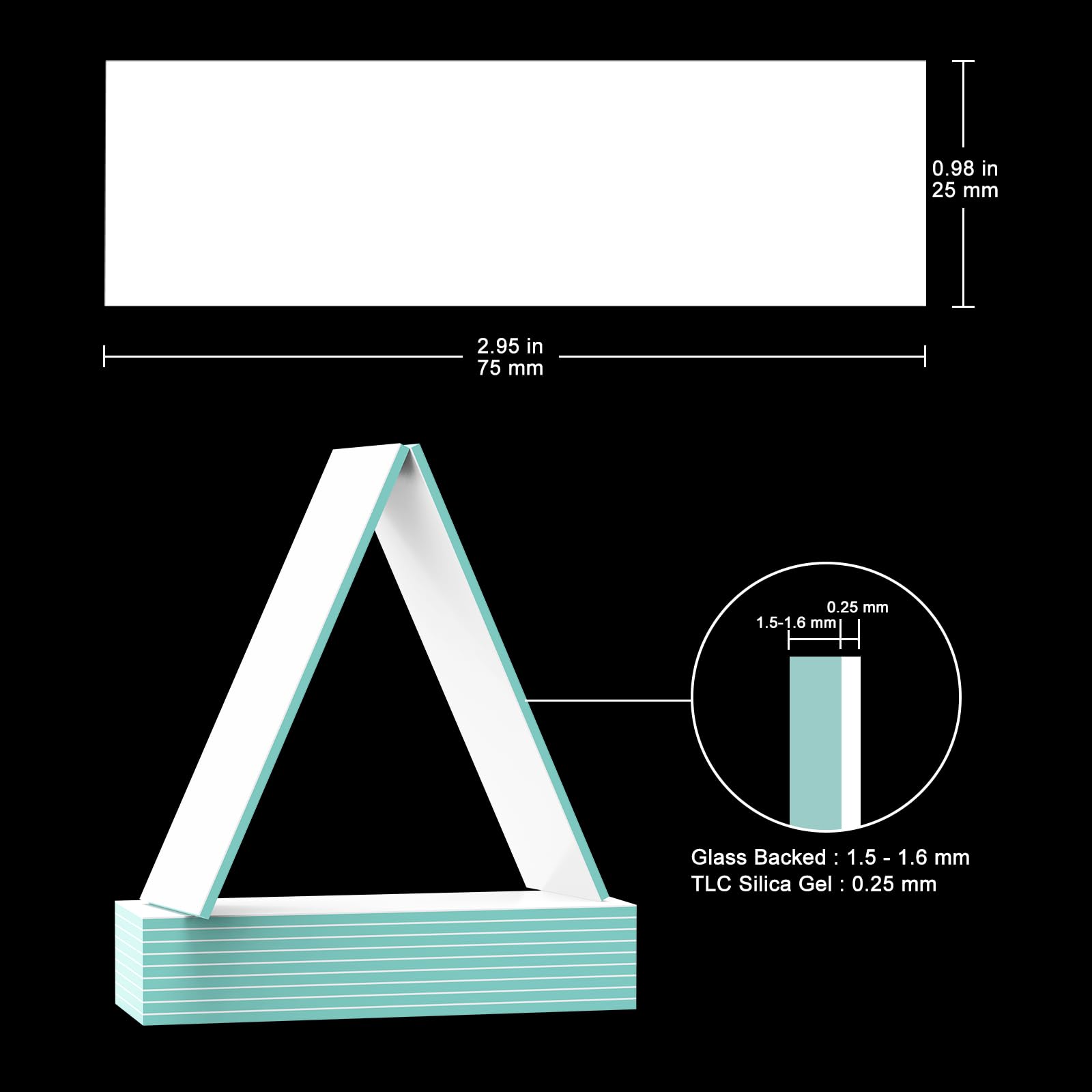stonylab Kieselgel GF254 HPTLC Platte, 25x75 mm, 0.25 mm Dicke, Glasgestützte Laborfolie mit Fluoreszierendem Indikator für UV 254 nm, TLC Chromatographie, 80er Pack