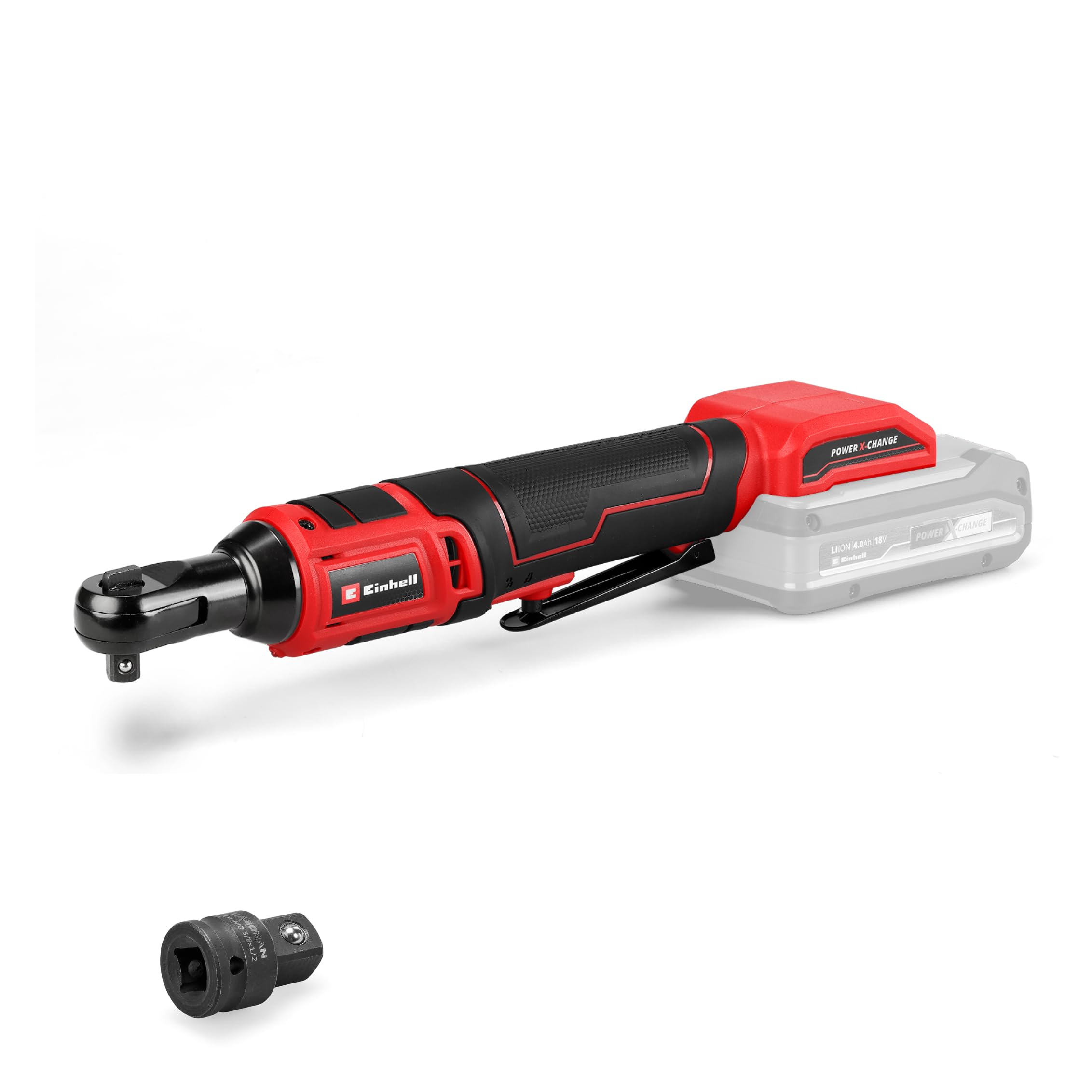Einhell Avvitatore a cricchetto a batteria TE-RW 18/60 Li-Solo Power X-Change (18 V, 60 Nm, portautensile 3/8", rotazione a sinistra/a destra, luce a LED, con adattatore da 1/2", senza batteria)