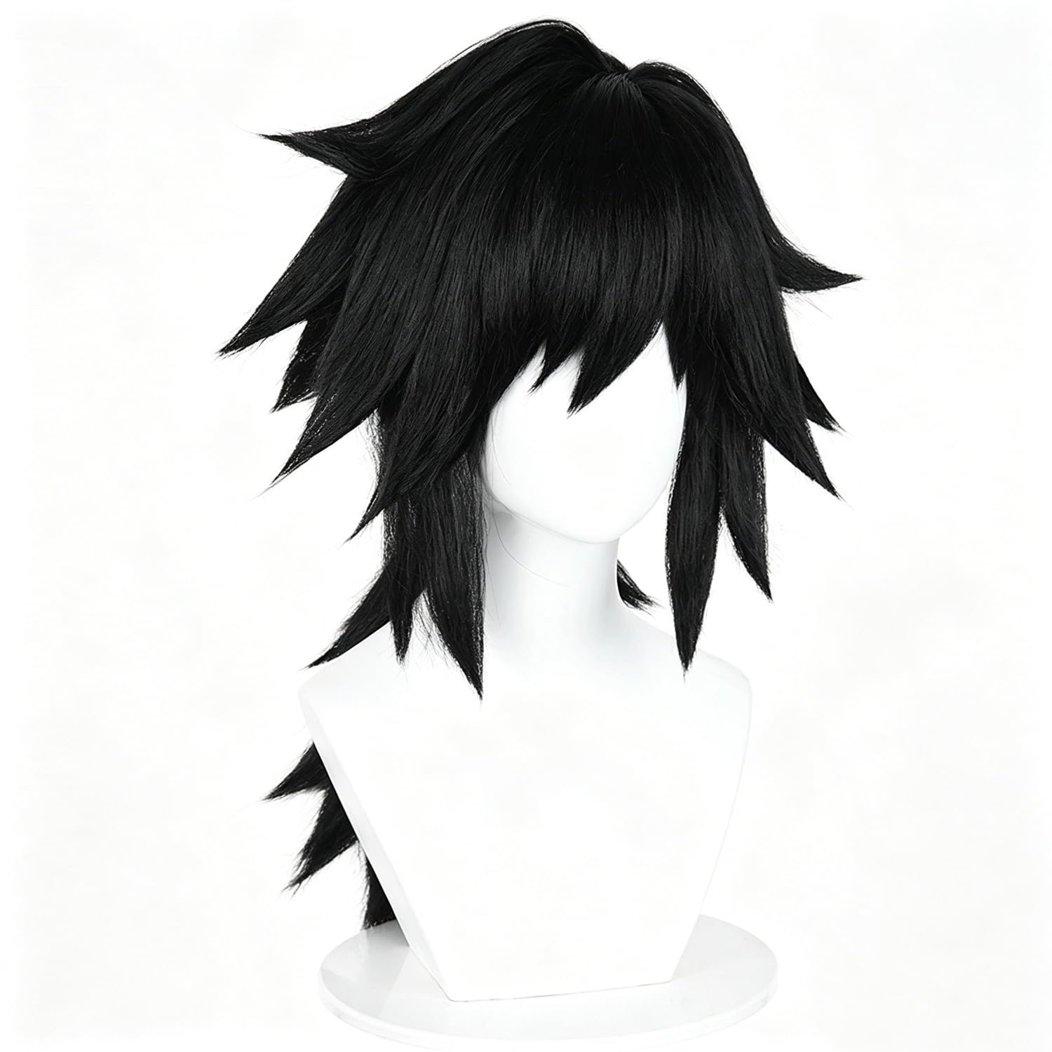 Schwarz Spiky Ponytail Lange Cosplay Perücken für Unisex Männer Frauen Halloween Konventionen Cos Anime Party Hitzebeständig Kunststoff Kostüm Haare