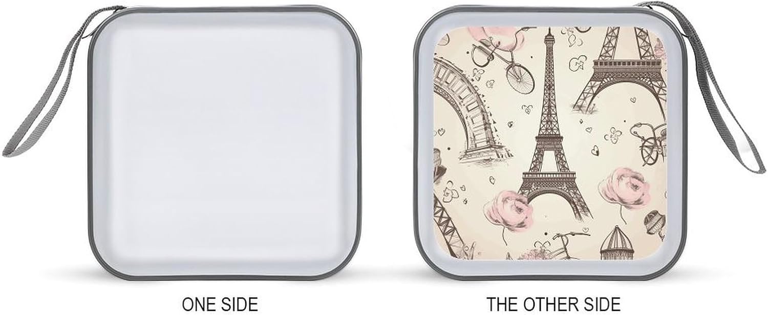 The Eiffel Tower And A Bicycle CD Case with Hand Strap Lightweight DVD Wallet Holder 40 Capacity CD/DVD Case Wallet Protective CD Wallet CD/DVD Portable Storage Binder for Car Home Office