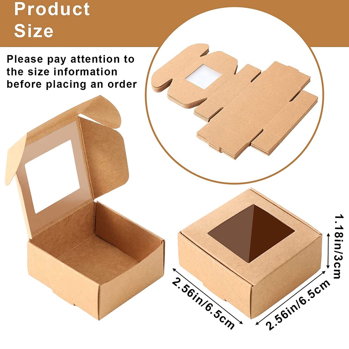 Tavrolet 50pcs Mini Kraft Paper Gift Box with Clear Packaging Box Treat Box for Wedding Paper Kraft Boxes Treat (Brown - Image 2