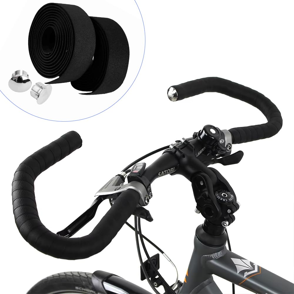 Joyzan Fahrradlenkerband mit Lenkerstopfen, 2 Rollen Griffbänder stoßdämpfender Lenkerbänder Komfortschaumstoff Lenkerband Lenkerstopfen Cycling 