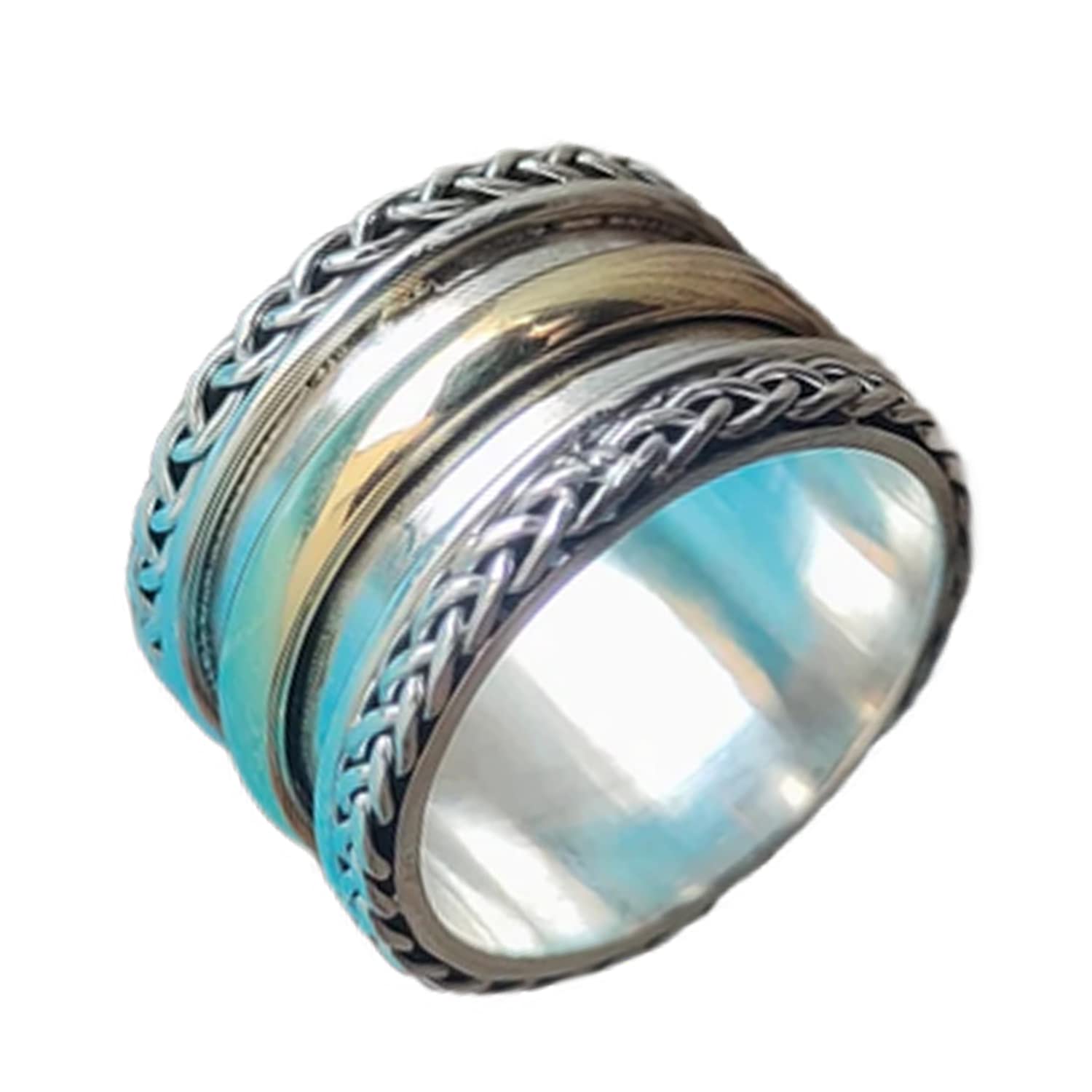 Anillo giratorio de plata de ley 925 para meditación, antiestrés, regalo para el día de la madre, para hombre y mujer (talla 7 de EE. UU.)