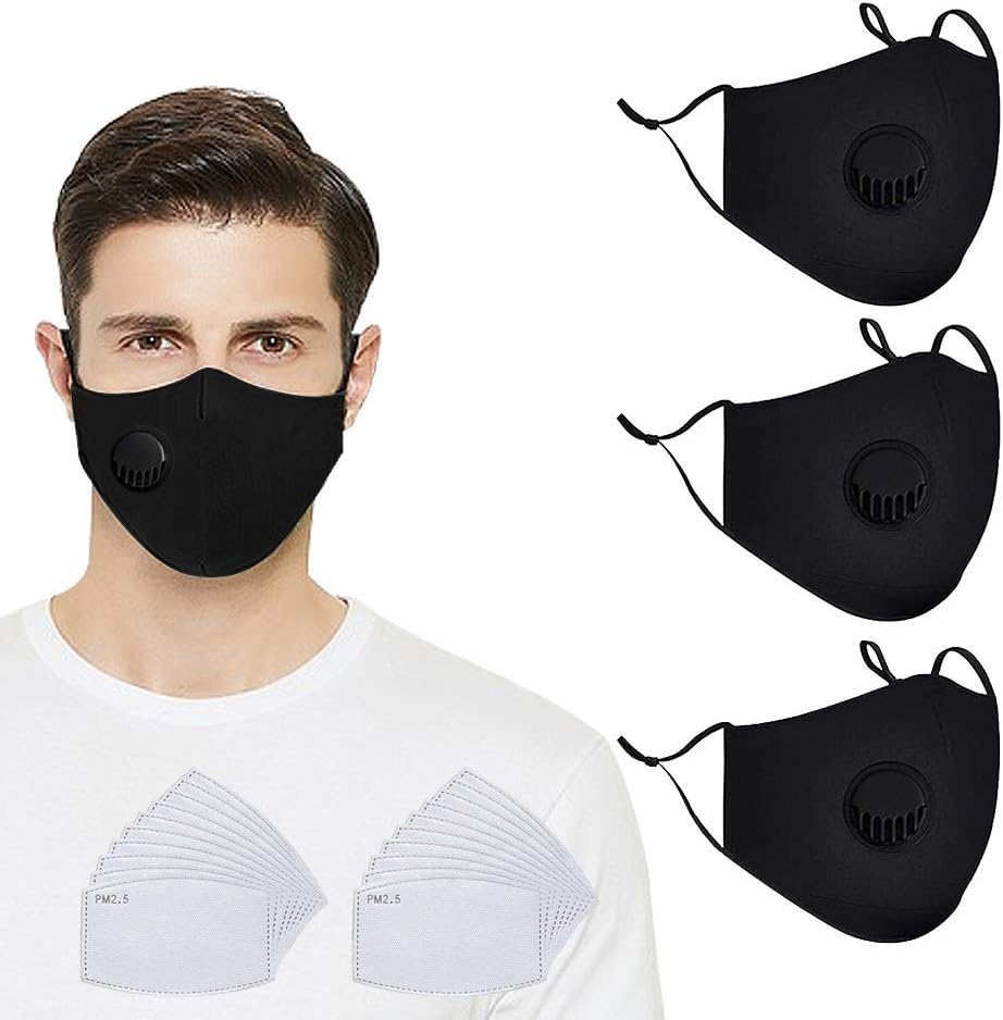 YIZER Washable Face Protection with Filters,3 Pack Reusable Face Cloth with Adjustable Ear Bands and Nose Wire, 20 Pcs Filters Anti-Dust,Pollen,for Adult,Outdoor Activities