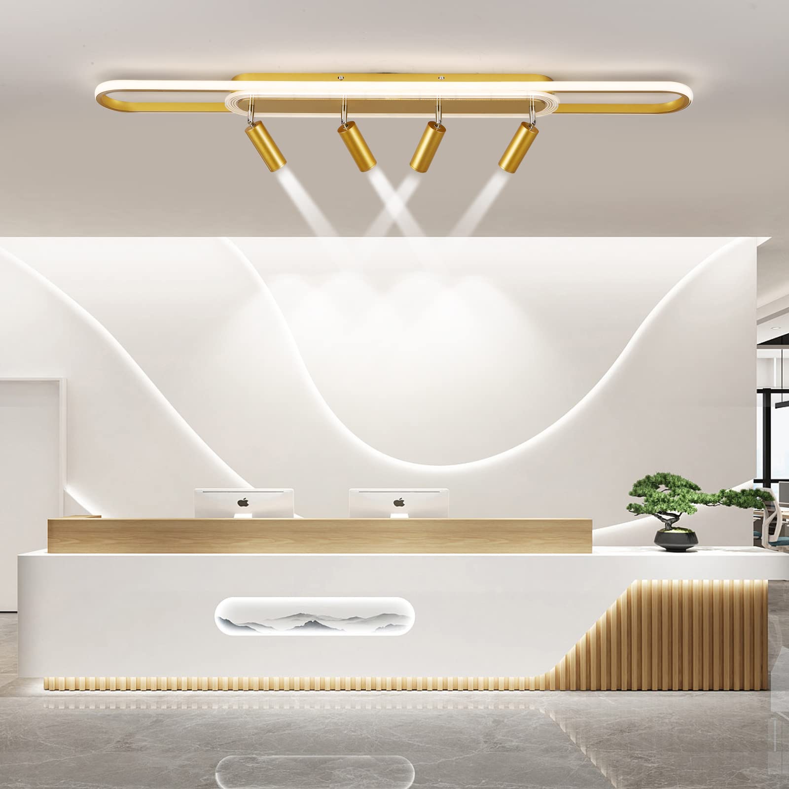 Ciowrouz Modern Ceiling Light 6-Light Track Light Spotlight Gold Geometric Ceiling Light Modern LED Ceiling Light Lighting Fixture Dimmable Remote Control Living Bedroom Kitchen Fixture