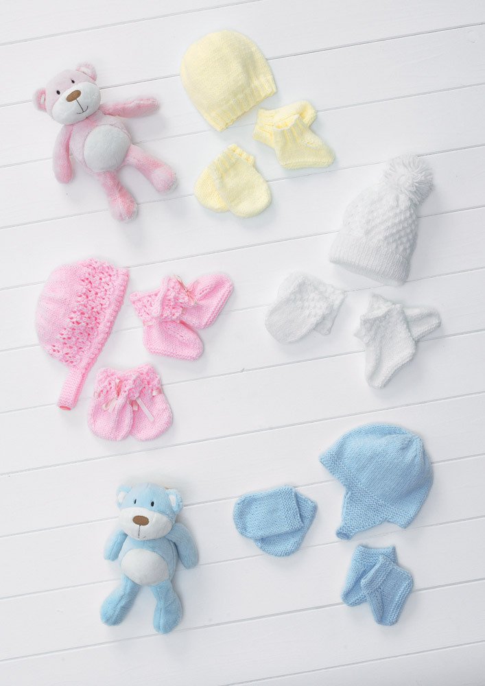 Stylecraft Wondersoft DK Hats, Mittens & Bootees Knitting Pattern 8615, Pink