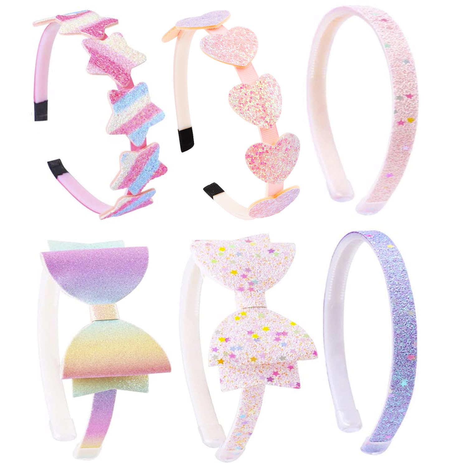 Girls Headbands 6 Pack Headbands for Girls Toddler Headband Pink Hair Bands for Ages 4-12 Little Girl Bow Heart Head Band Hair Accessories Pretty Gifts Cute Trendy Stuff