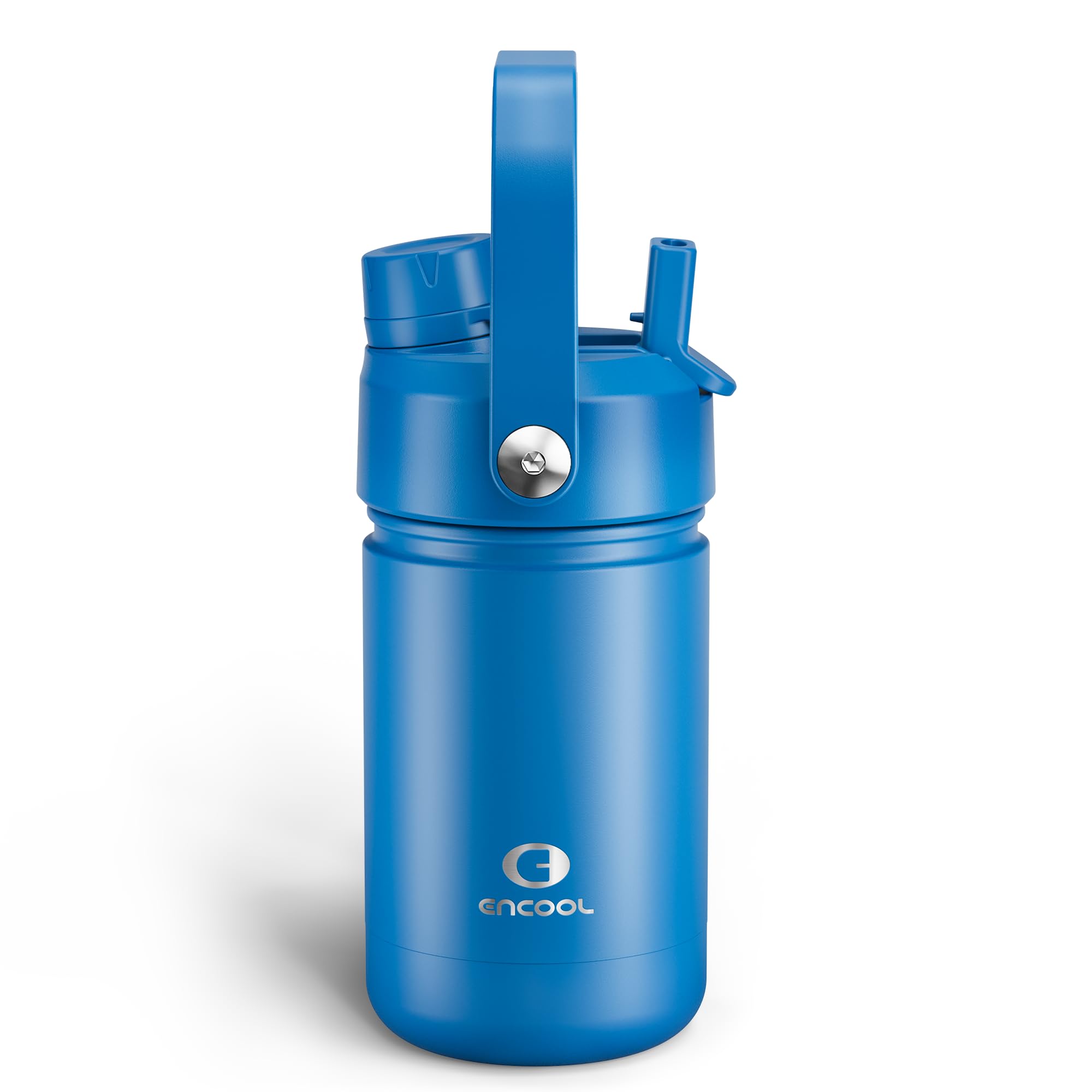 Kids Insulated Water Bottle with Straw - 12oz Stainless Steel Water Bottle with Dual Spouts, Leak-Proof, BPA-Free, Double Wall Vacuum Keeps Cold for 24 Hours for Sports, Travel, School (Celtic Blue)
