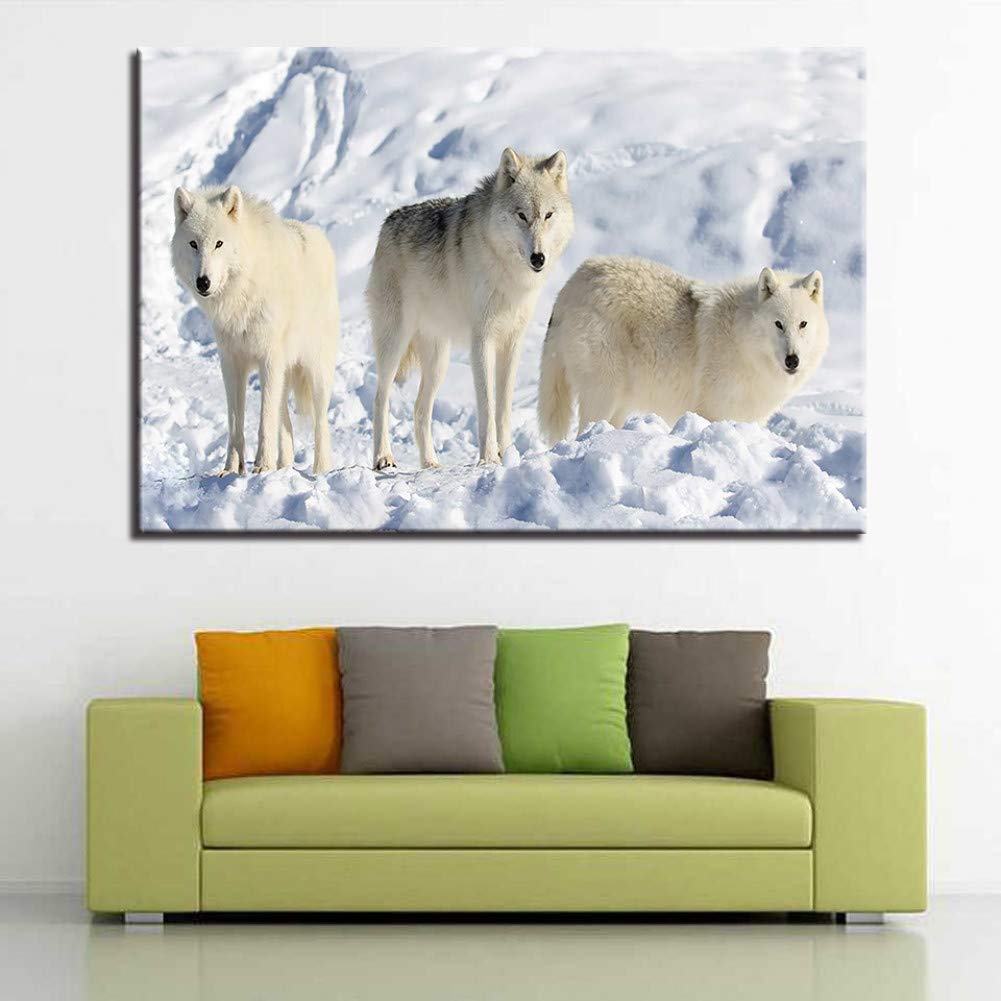 N / A Canvas decorative prints HD Prints Canvas Poster Living Room Decor 1 Piece North Arctic Wolf Paintings Wall Art White Wolves Pictures 24x32inch