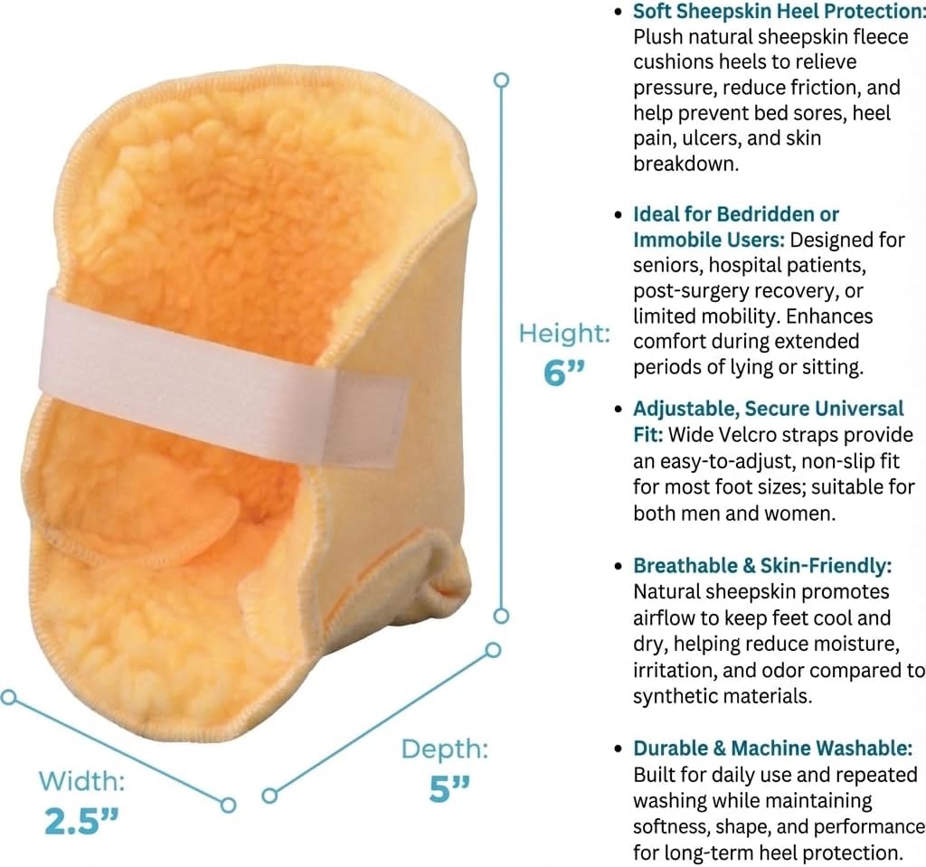 NOVA Heel Protectors with Sheepskin Fleece – Pressure Relief Heel Cushions for Bed Sores, Heel Pain & Ulcers – Soft Breathable Padding, Adjustable Velcro Straps, Washable, Universal Fit, 1 Pair - Image 3