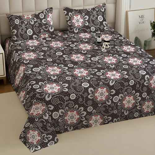 Image of Weave & Decor Super Soft Super Comfortable 144 TC 90x90 inches Printed Cotton Double Bed Bedsheet with Two Pillow Covers