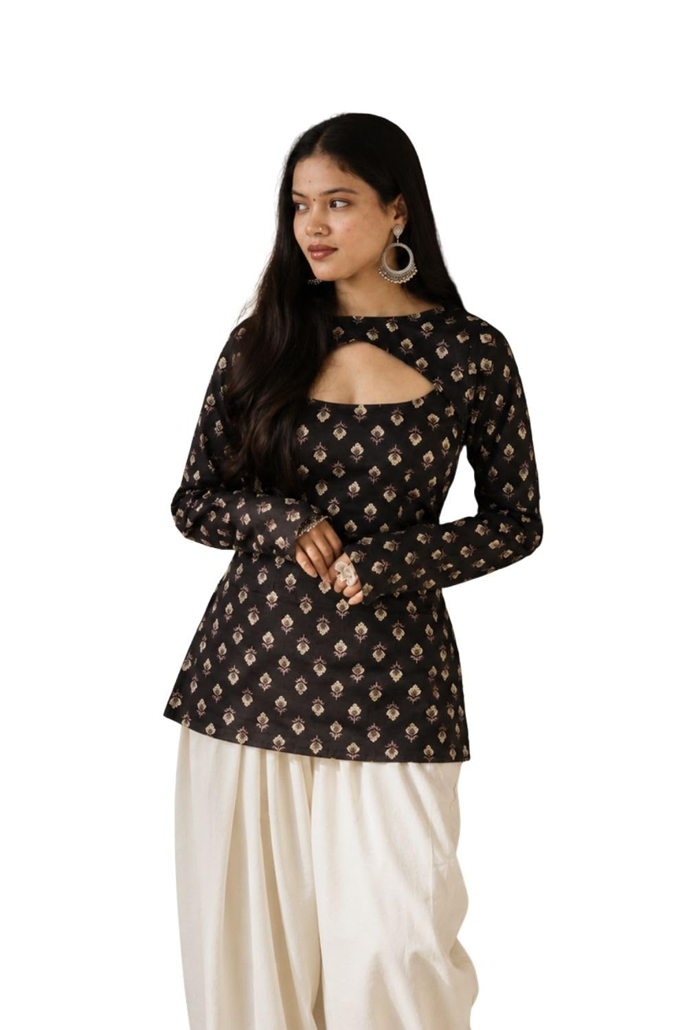 vedanya's Women's Block Printed Cotton Full Sleeves Stylish 2 in 1 Short Kurti with Detachable Shrug-image-20