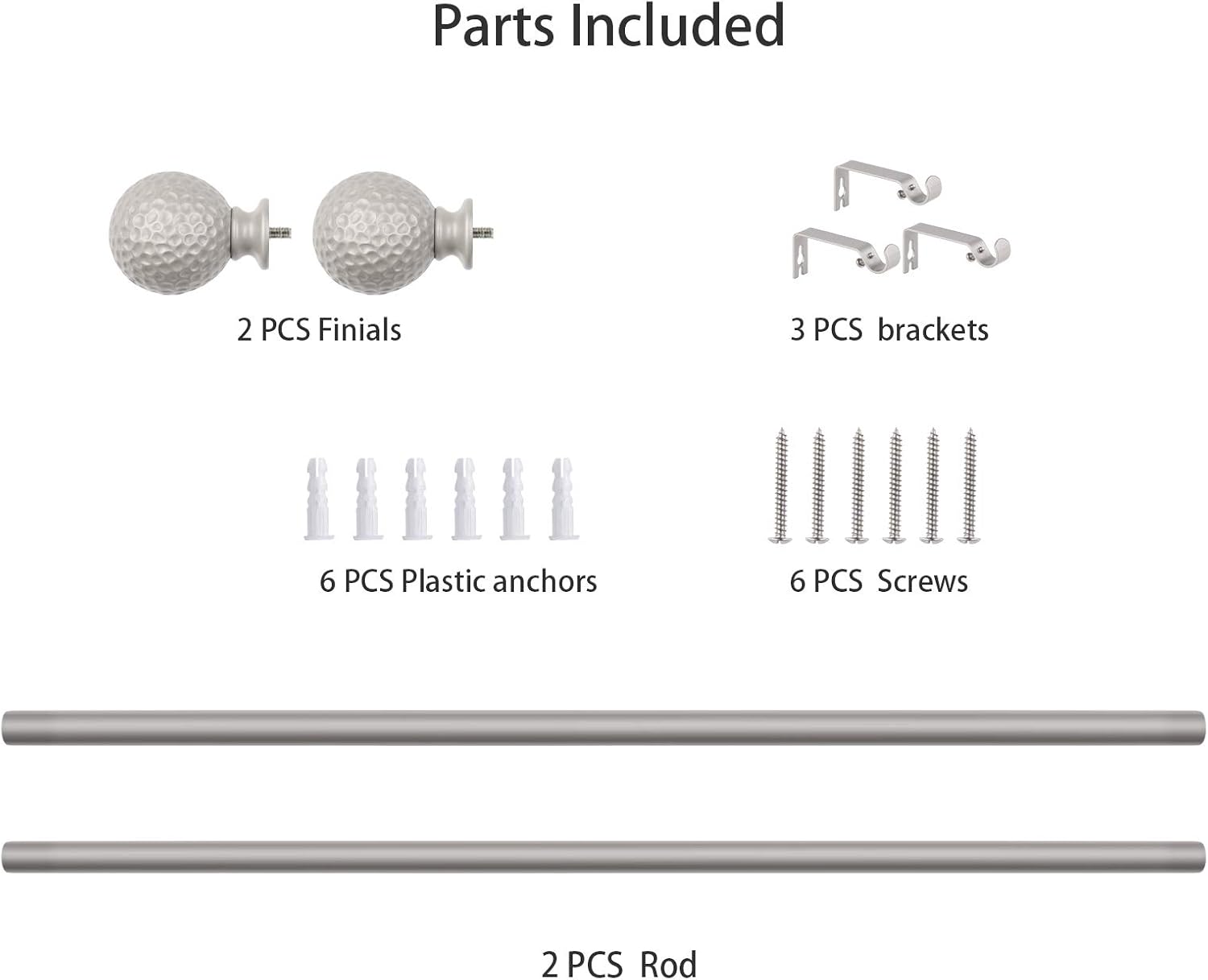 SZXIMU Curtain Rod 5/8 Inch Single Drapery Rods for Windows with Hammer Texture Finials, 48-86", Nickel