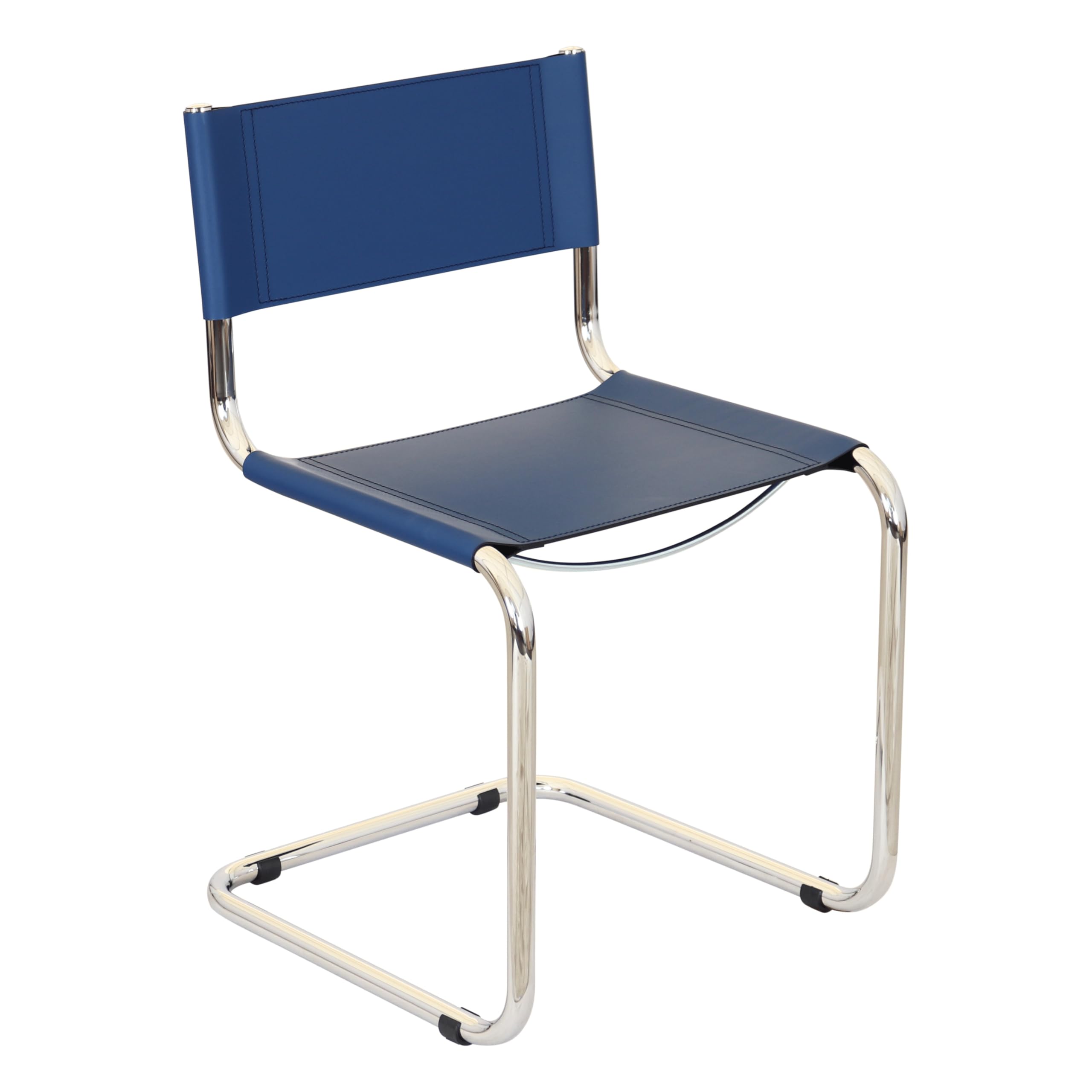 Breuer Chair Company Mart Stam Cantilever Side Chair w/Chrome Steel Frame & Blue Bonded Leather