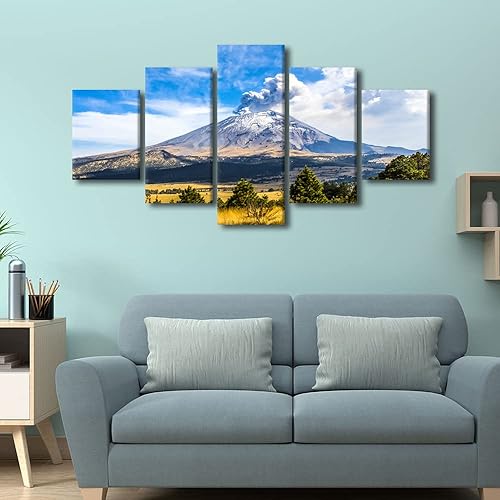 Vista 47 de TUMOVO 5 paneles de arte de pared de volcán en México, impresión sobre lienzo, paisajes naturales, cuadros para dormitorio, decoración del hogar
