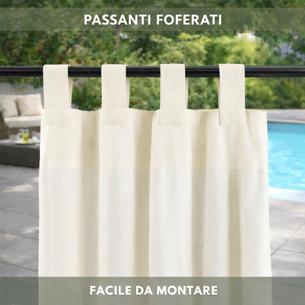 PARAMAISON Tenda per Esterno Impermeabile e Oscurante First2, per Gazebo e Pergolato, Idrorepellente | 150 x 220 cm - Panna| con Bretella Foderata