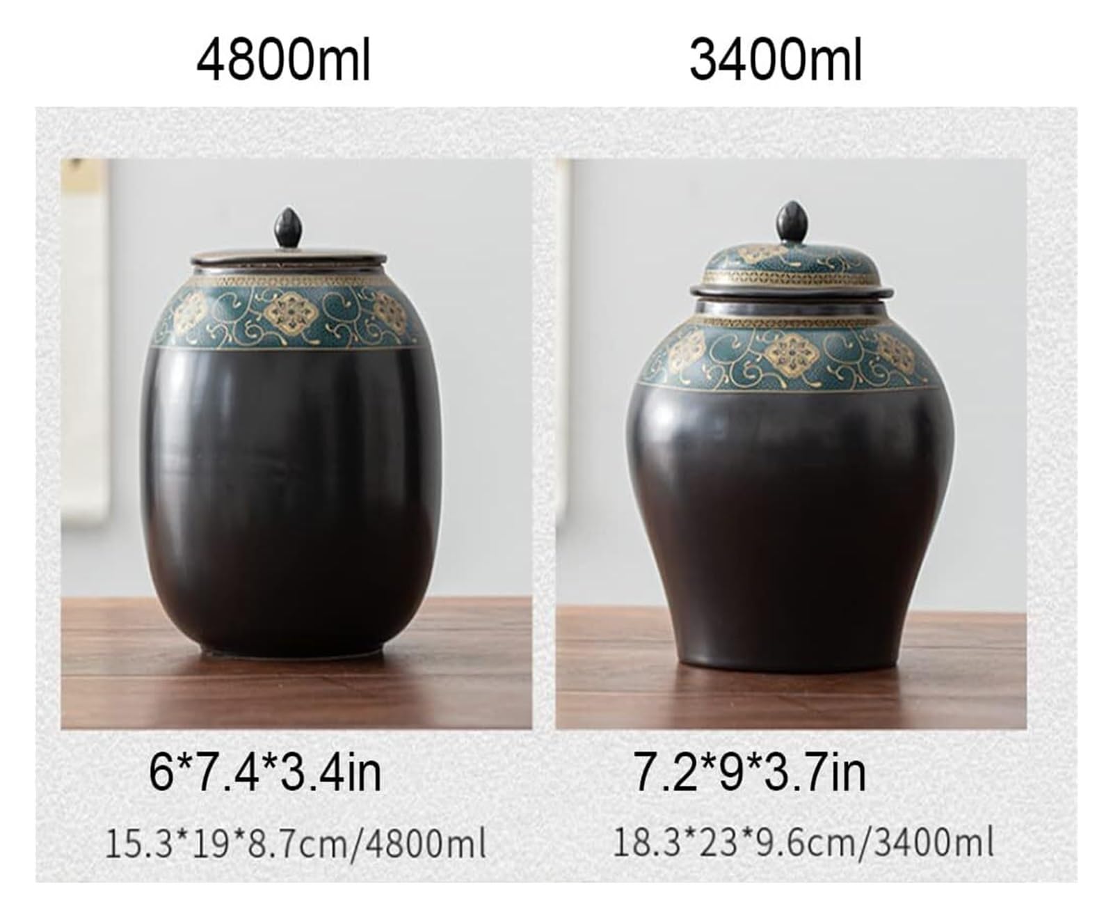 Słoiki z herbatą Dekoracyjne słoiki z imbirem z pokrywkami, retro czarny porcelanowy pojemnik na herbatę na sypką herbatę, ceramiczny słoik do przechowywania z zamkniętą pokrywką, pojemnik na herbatę/