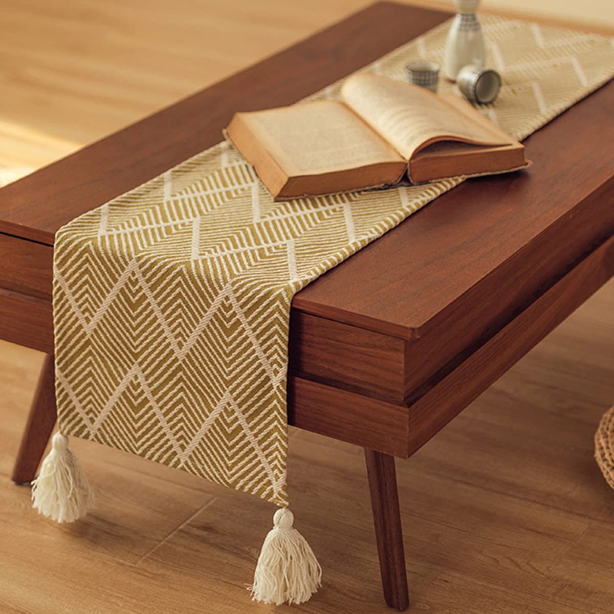 Runner da tavola in cotone e lino, stile rustico, lavabile in lavatrice, decorativo, per mobile TV, tavolino da caffè, letto, 30,5 x 240 cm
