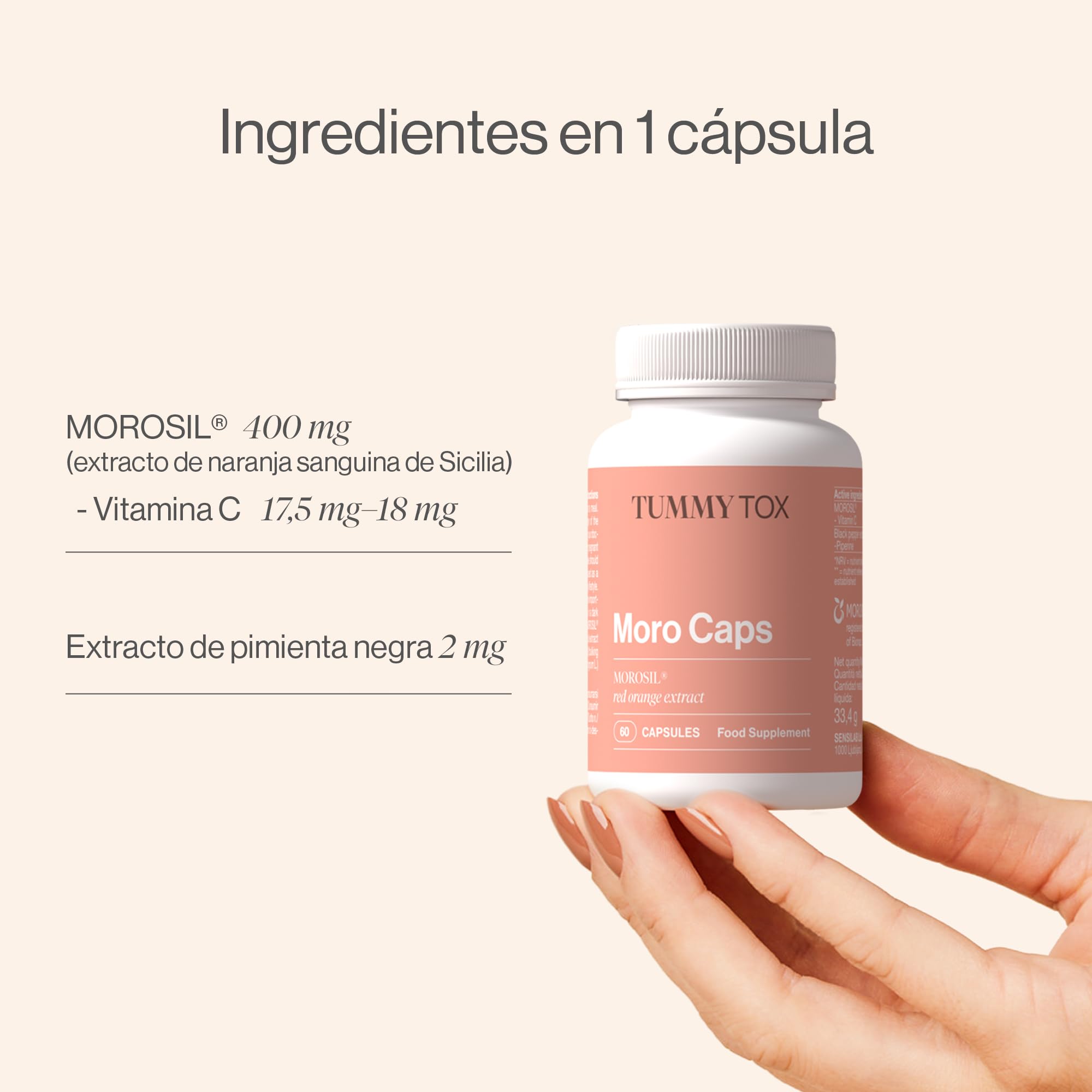 TummyTox Moro Caps, Morosil Cápsulas 400 mg con Vitamina C, 120 Cápsulas