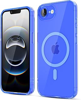 for iPhone 16e Case Clear Mag Safe, Magnetic Transparent TPU Silicone Compatible with Magsafe Phone Case for Women, Slim Thin Glossy Non-Yellowing Bright Hard Plastic, Neon Blue