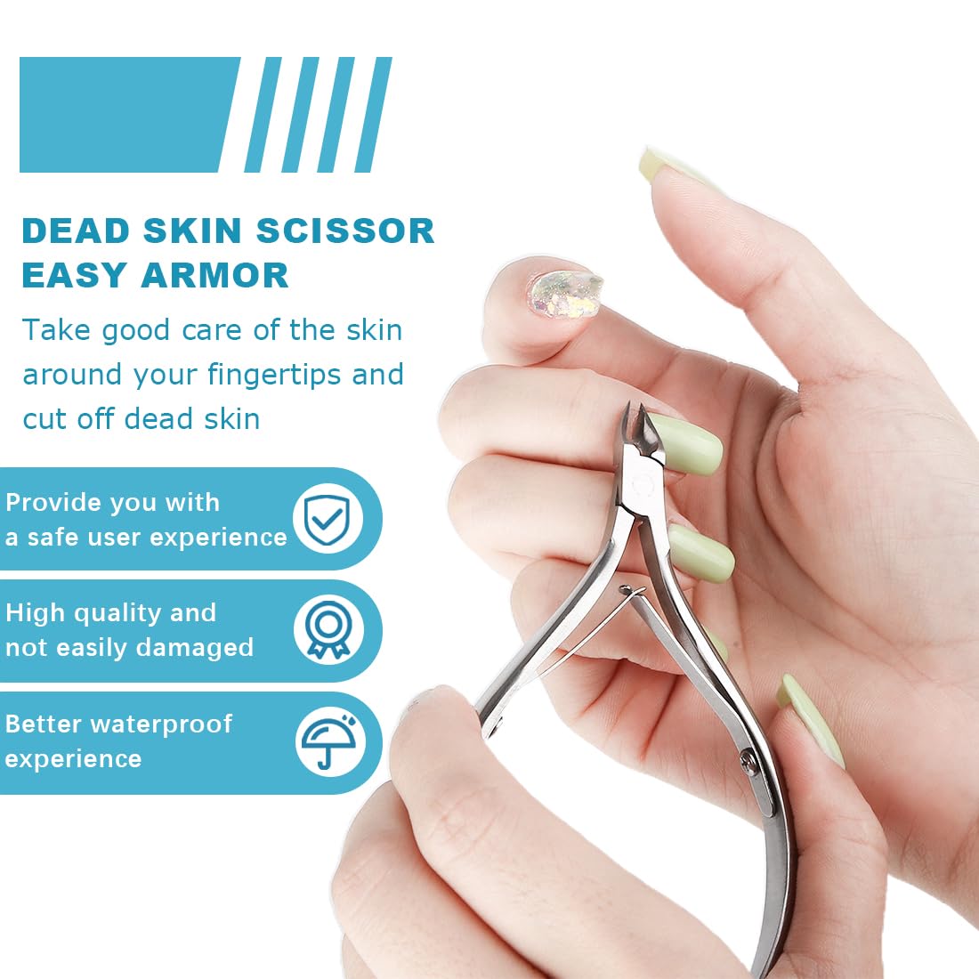 EIHI Juego de 3 cortacutículas de Acero Inoxidable, empujador y Tenedor para cutículas, Tijeras para cutículas, cortaúñas y raspadores, Herramientas de manicura y pedicura para manicura y SPA