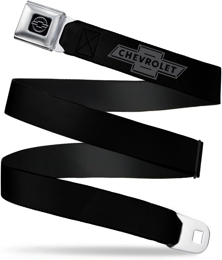 Buckle-Down Seatbelt Belt - Vintage CHEVROLET Bowtie Black/Charcoal (1934 logo) - 1.0" Wide - 20-36 Inches in Length