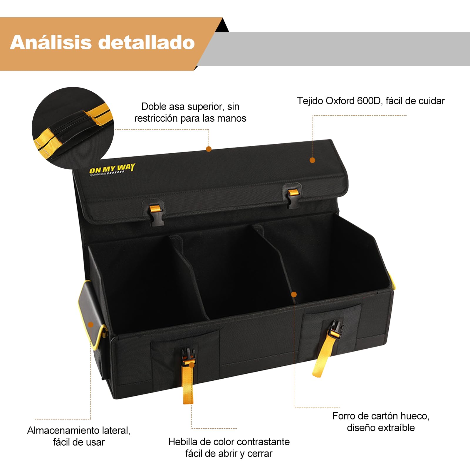 Ergocar Organizador de Maletero de Coche Plegable, Oxford 600D Impermeable Con Tapa, Tamaño Grande