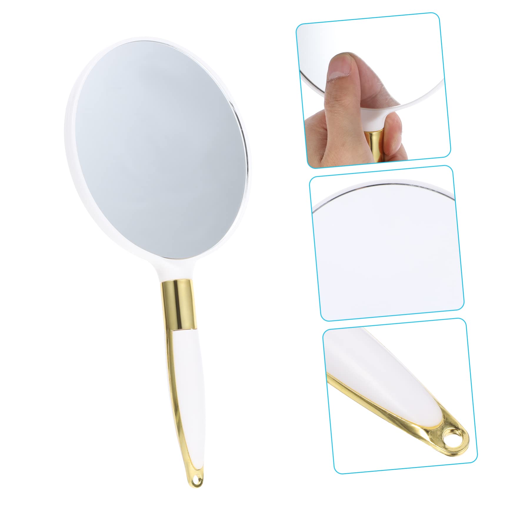 Runder Weißer Handspiegel im Retro Stil, Tragbar, Glas, Abs