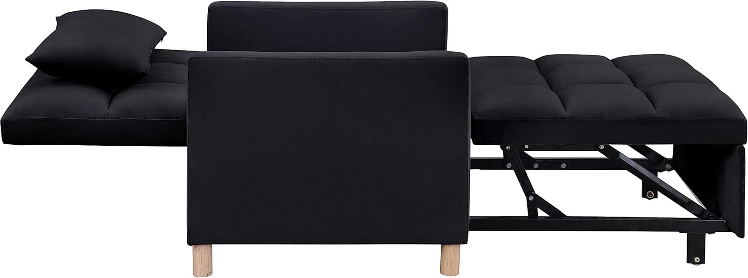 Lakifun 3-in-1 Single Convertible Chair Bed,Single Sleeper Sofa Chair Bed with Pillow & Pocket, Multi-Functional Sleeper Chair Living Room Chair with Velvet Fabric (Black)