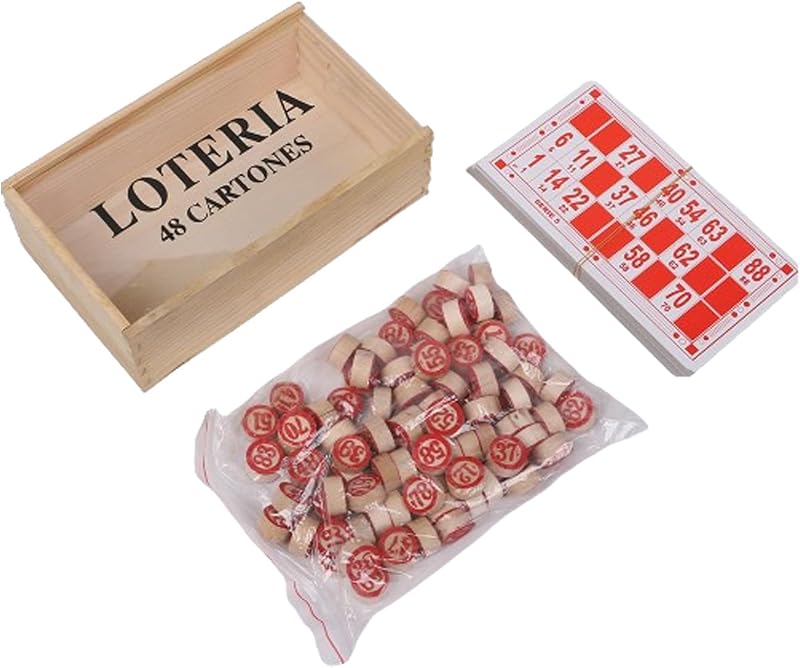 Vintage Bingo Board Game, Russian Bingo Game Set Includes 48 Reusable Number Cards, 90 Chessand a Wooden Storage Box, Ideal for Family Large Parties Adults Holiday Activities