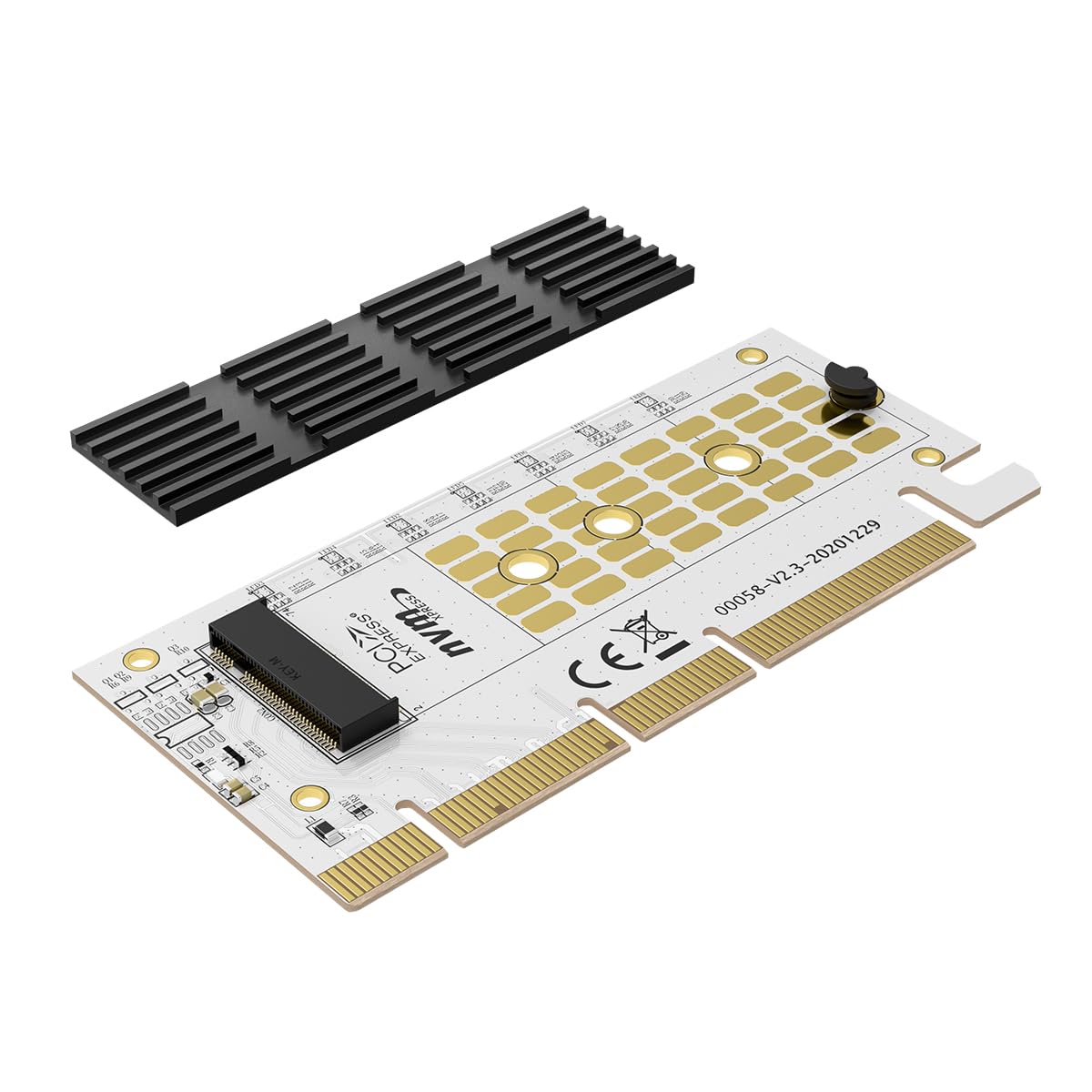 M.2 NVMe/AHCI SSD to PCIe X16/X8/X4 Adapter with Aluminum Heat Sink, for M-Key 2280/2260/2242/2230 Solid State Drives