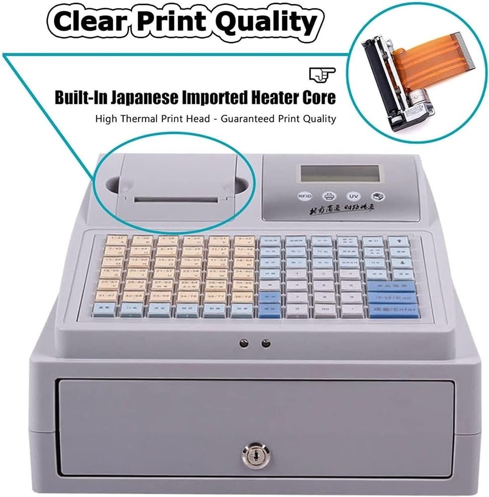 Caja registradora con Sistema POS, con Teclado Plano e Impresora térmica, multifunción, para Comercio minorista, supermercado y Restaurante.