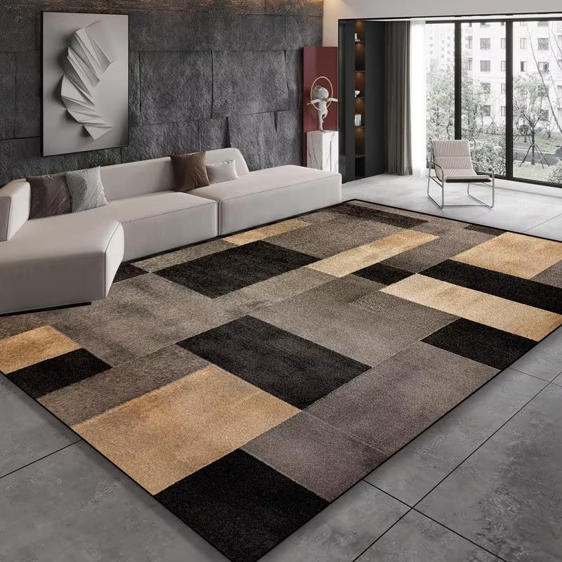 Tapis moderne géométrique noir et marron 50x110 cm pour salon