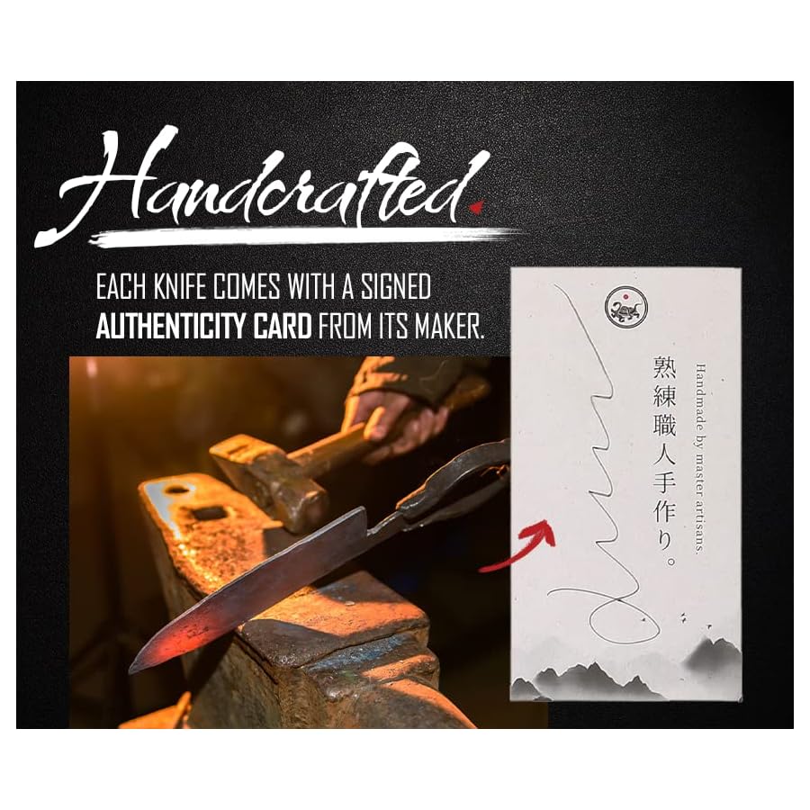 Concord Genbu Traditional Japanese Chef's Knife Raw Hammered Double Beveled 9CR18MOV Blade w/ 60 HRC. Tortoise Shell Resin Handle. Comes with Magnetic Magnolia Wood Sheath with Stand. (7" Nakiri)