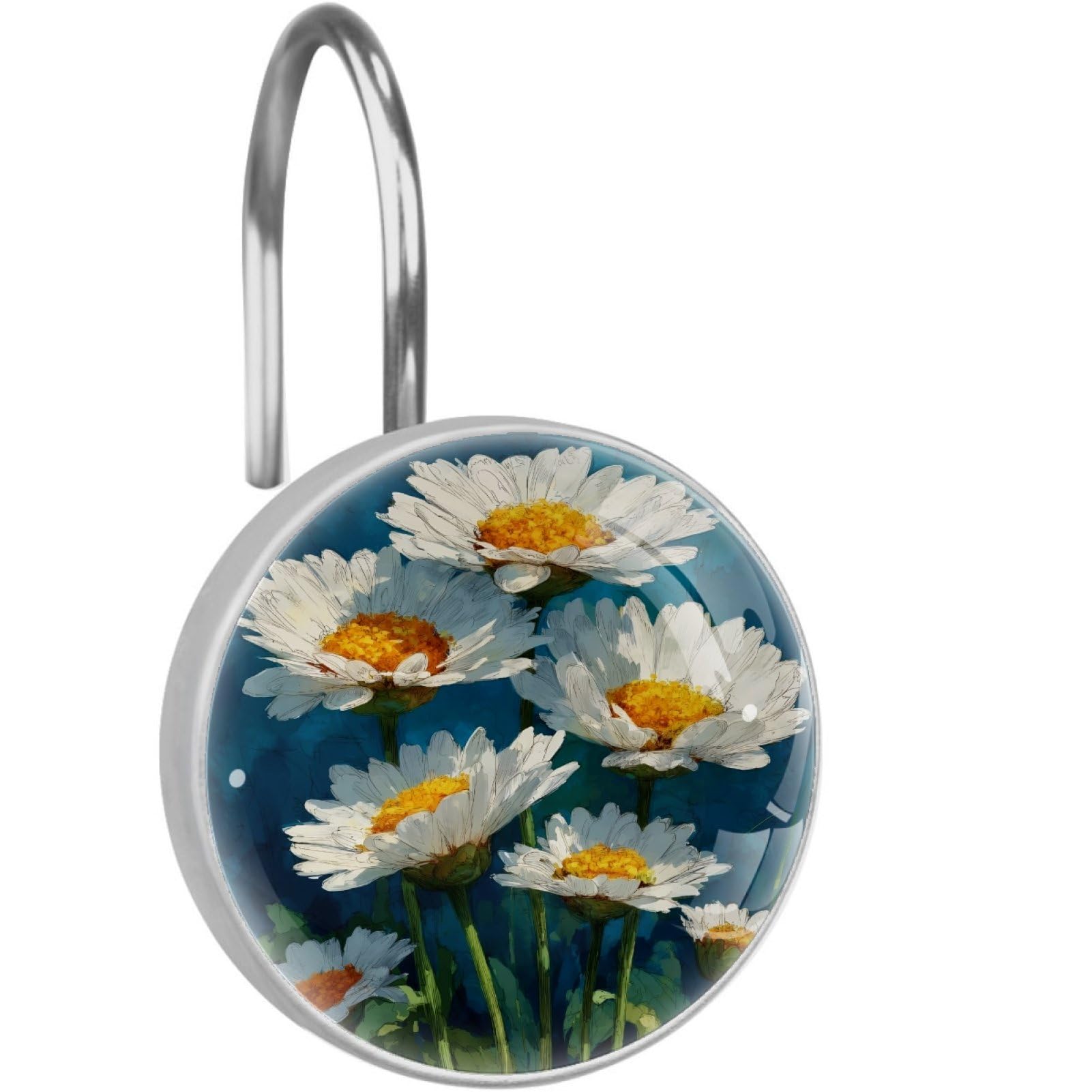 VAPOKF Shower Curtain Hooks, 12PCS White Daisies Shower Curtain Hook for Bathroom Decors Home Bedroom