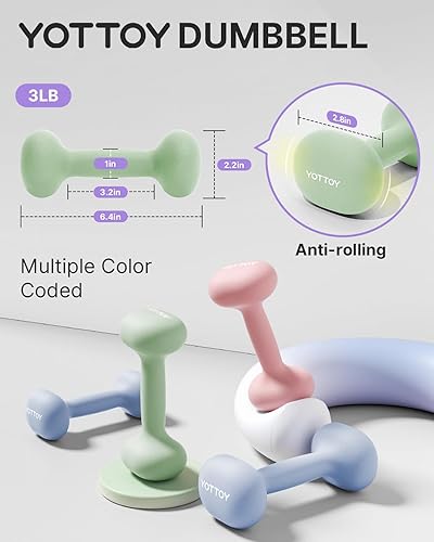 Miniatura 2 de YOTTOY Juego de mancuernas de 2,2 a 15 libras para mujer, pesas de mano antideslizantes para gimnasio en casa, entrenamiento de fuerza y