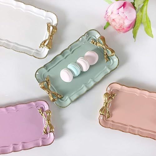 Miniatura 3 de Kichvoe Bandeja retro para joyas y postres con lazo, plato decorativo de resina prémium para decoración del hogar para aperitivos, joyas y verde