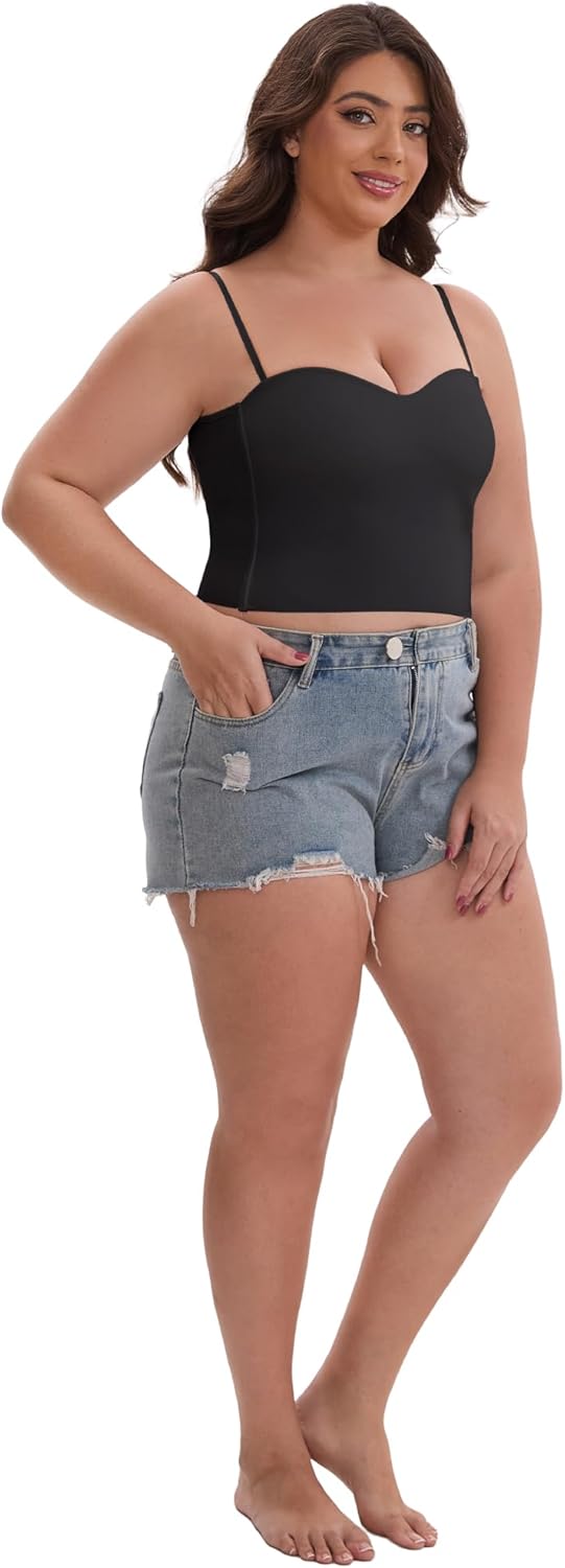 Allegra K Plus Size Camisole Tank Tops for Women Spaghetti Straps Wireless Padded Undershirts Sweetheart Neck Lingerie - Image 5