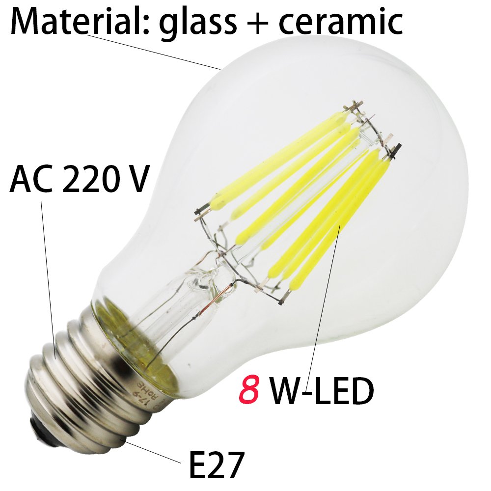Bombilla LED Esférica E27 con Filamento,A60 8W (equivalente a 80W), Luz blanca fría 6000K,estilo vintage,No Regulable (20 piezas)