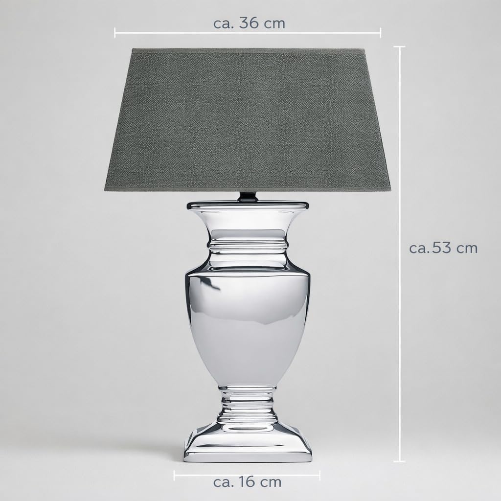 DRULINE Silver Lady Tischlampe Tischleuchte Lampe Keramik Grau Nachttischlampe Lampenfuß 53 cm