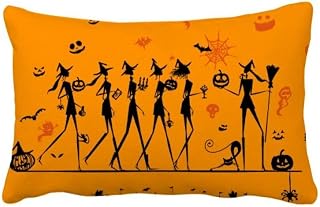 DIYthinker Halloween Cartoon Long Legged Sorcière Jeter Coussin Oreiller Lombaire Insert Cover Accueil Canapé Décor Cadeau 16 Pouces x 24 poucess Multicolor