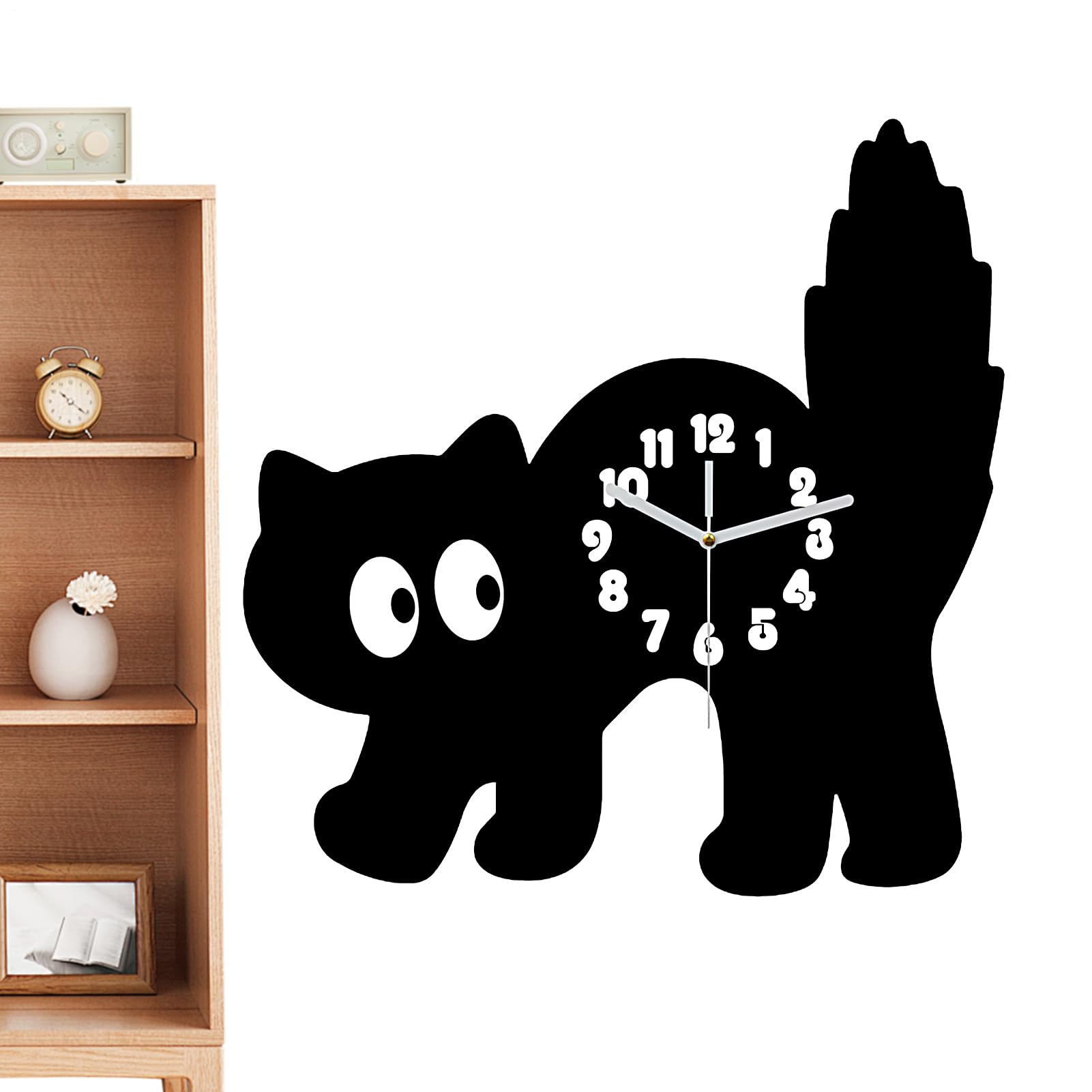Horloge murale chat silencieuse en acrylique 2D pour chambre d'enfant