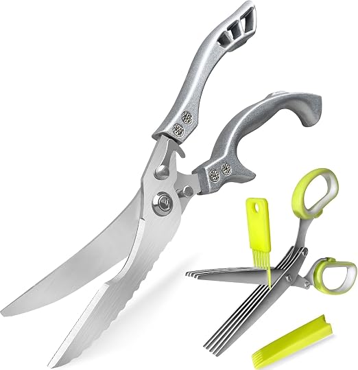 2 Pack Kitchen Scissors, Poultry Shears with Herb Scissors, Poultry Shears Heavy Duty, Stainless Steel Poultry Shears for Turkey, Chicken, Thanksgiving, Christmas Day
