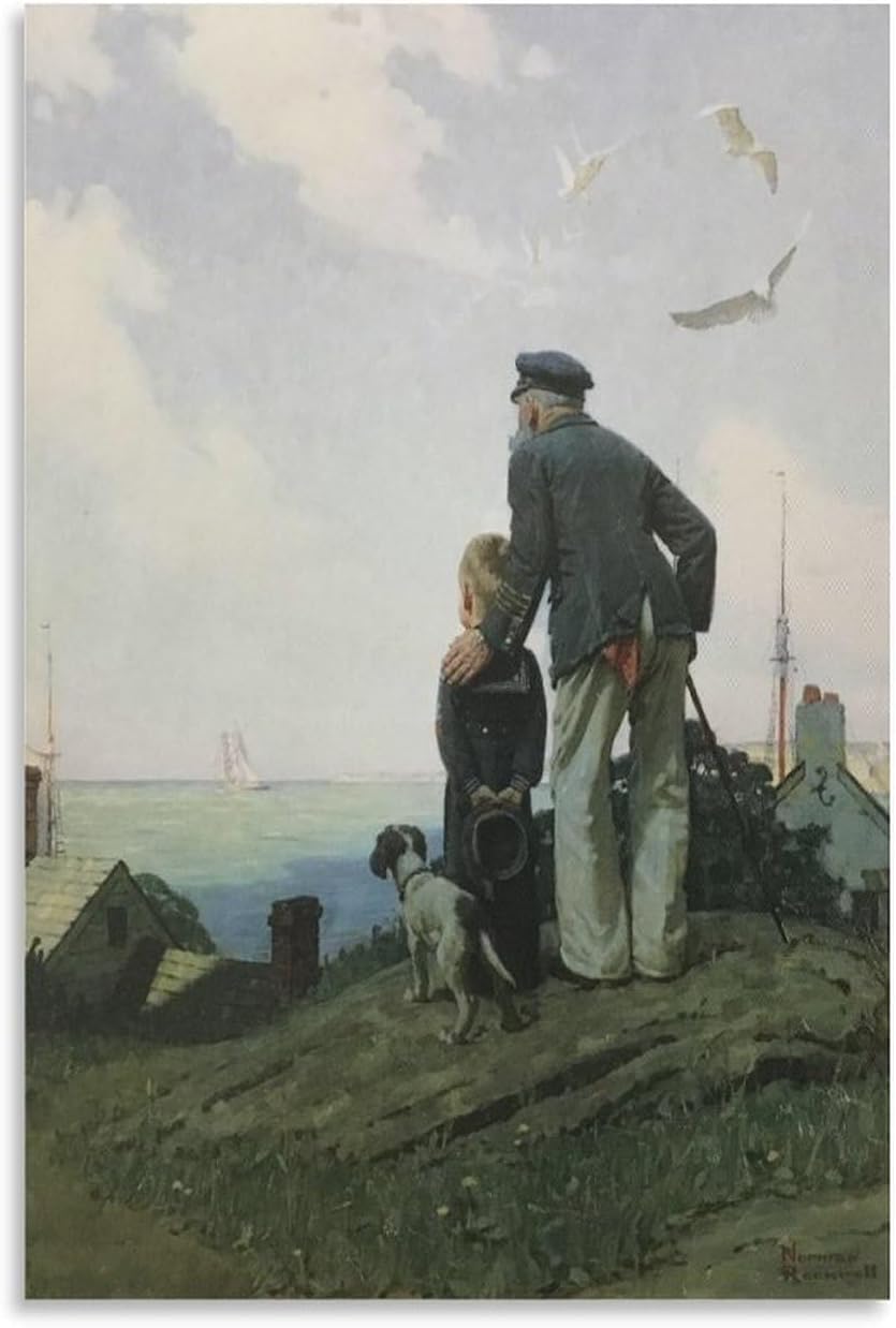 Rikin Liuff Outward Bound by Norman Rockwell Poster and Prints Vintage Wall Art Norman Rockwell Canvas Painting for Home Picture Decor 40x55cmx1 Frameless