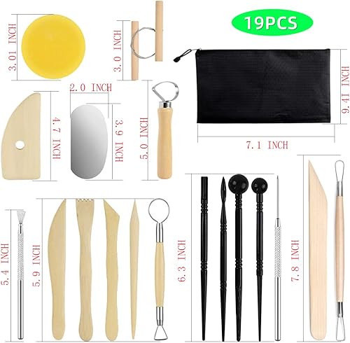 Miniatura 2 de Yagugu - Herramientas de escultura de arcilla para polímero, 19 piezas básicas de madera y cerámica, kit de suministros para niños, adultos y