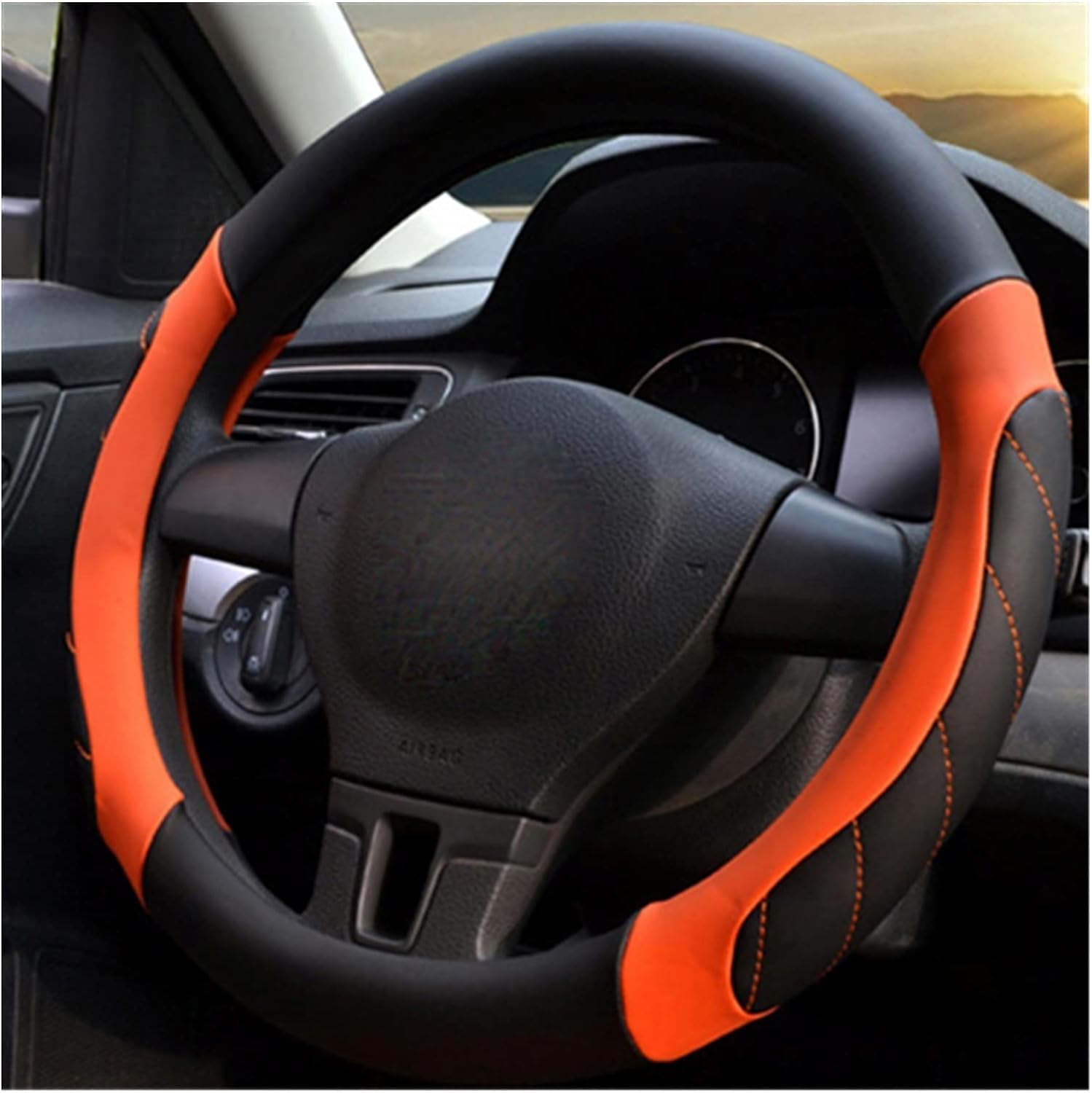 Mayco Bell Unisex's Soft Fiber Leather Braid On The Steering-Wheel of Car Steering Wheel Cover (Orange)