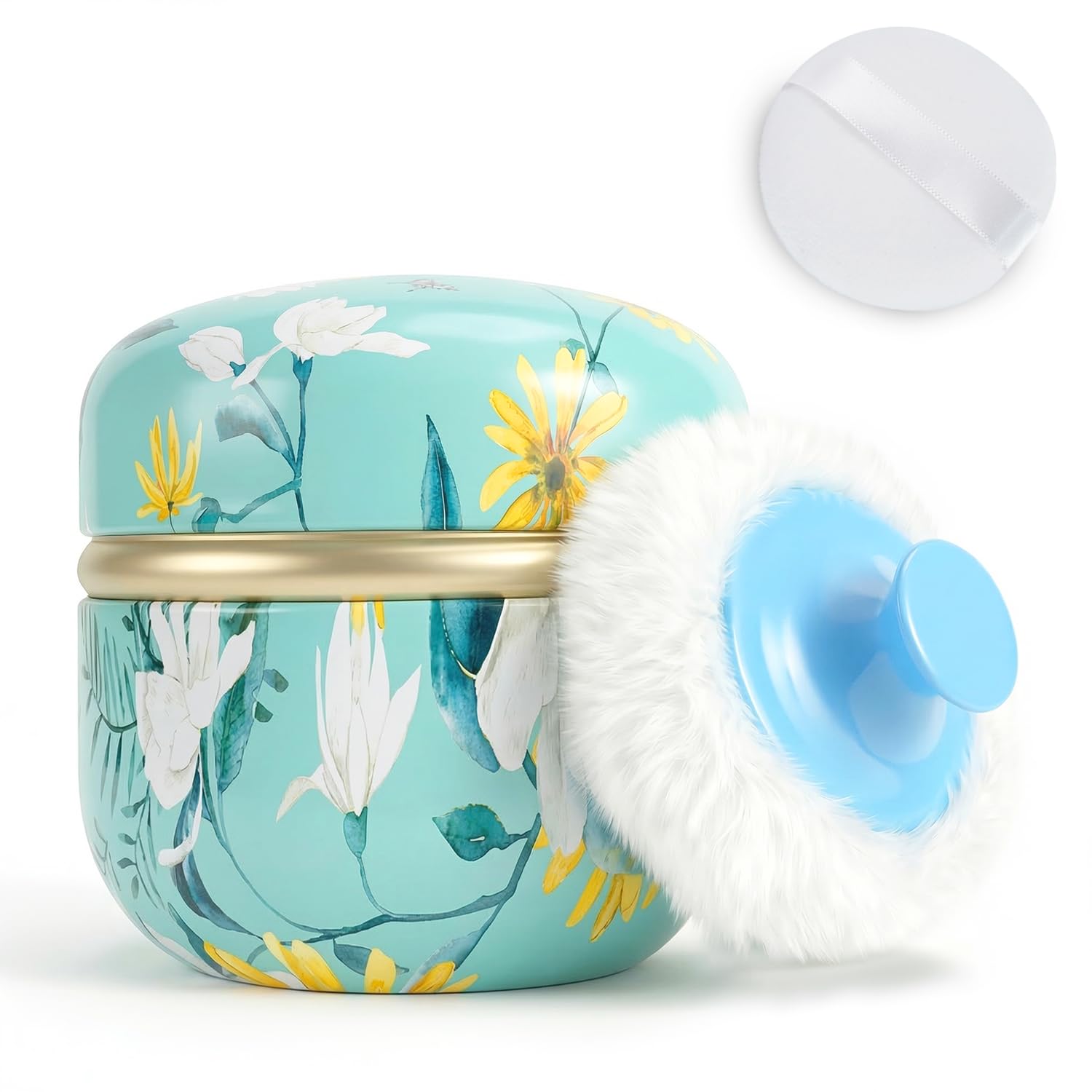 SHIMIDO Body Powder Puff and Container, 3.15" Portable Empty Body Powder Container for Baby Women's Loose Dusting Powder, Powder Case Box with Lids