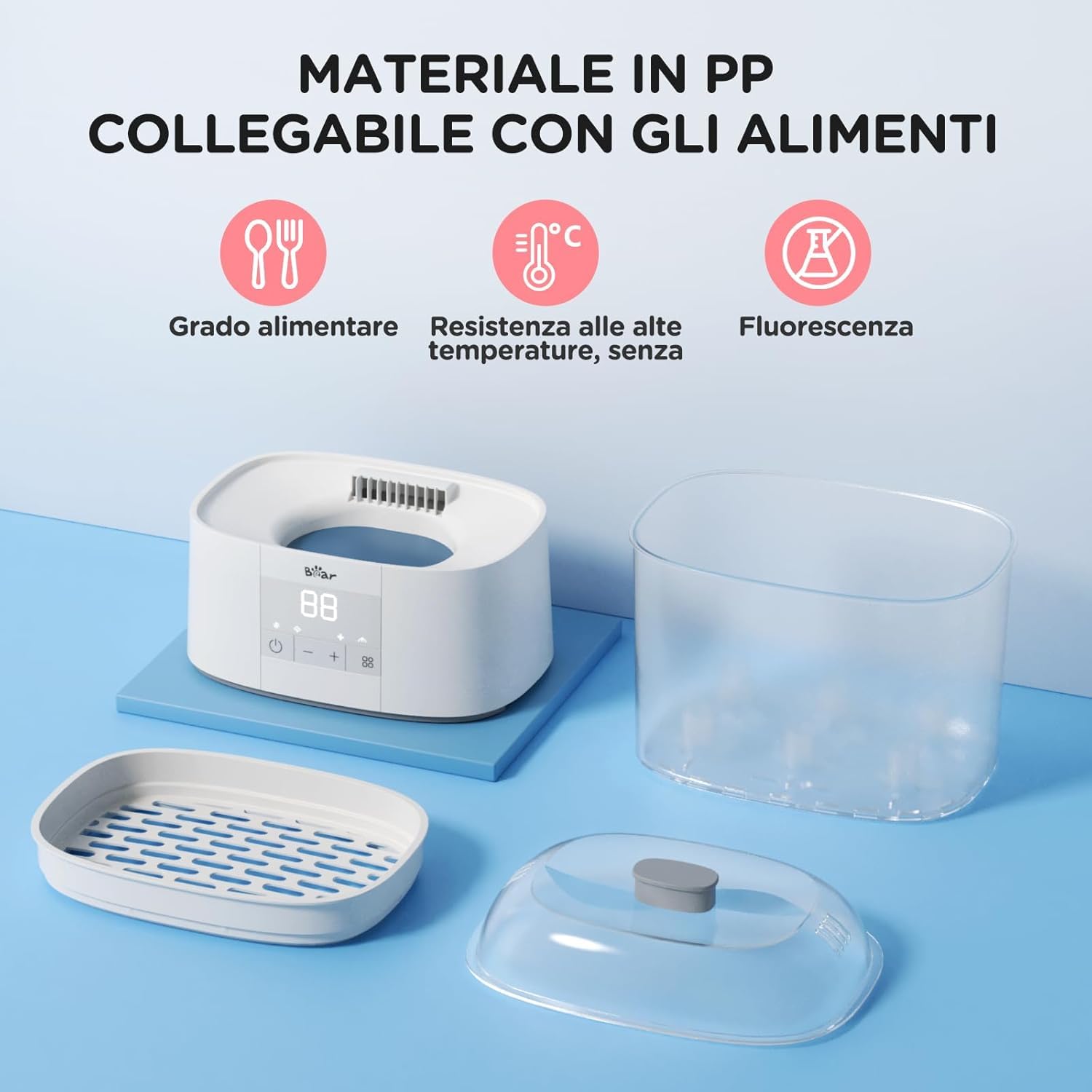 Bear 2025 Sterilizzatore per biberon con funzione di essiccazione, 4 in 1 Auto Bottiglie Sterilizzatore Baby con funzione Storge 48H, Sterilizzatore per articoli per neonati, biberon e accessori per