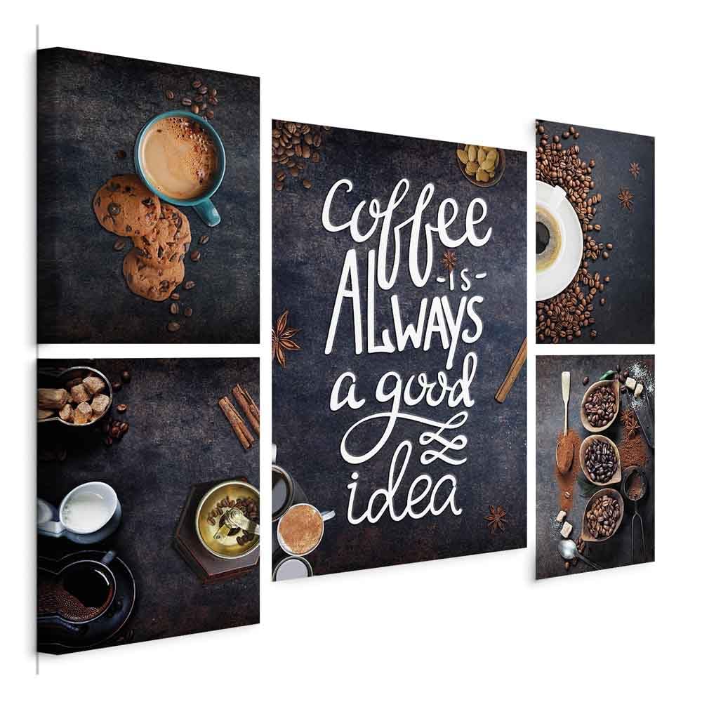 murando - Quadro per la cucina 110x80 cm 5 Pezzi Set Stampa su tela XXL Immagini Moderni Murale Fotografia Grafica Decorazione da parete Quadri Componibili Coffee Caffe j-C-0091-b-m